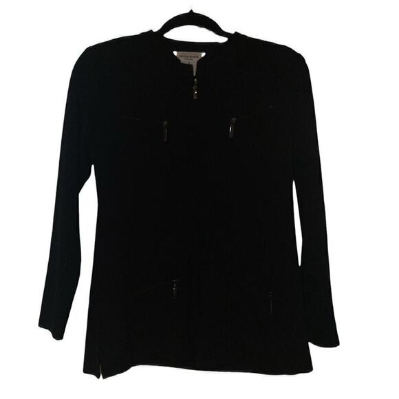 NEW Exclusive Misook Petite Zip Front Black Cardigan Zipper Pocket Detail SP - Picture 1 of 5